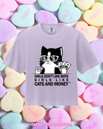 *NEW!* Girls Like Cats And Money Boxy Tee - Lavender
