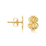 Claddagh Gold 10K & 14K Yellow Dollar Sign Money Stud Earrings