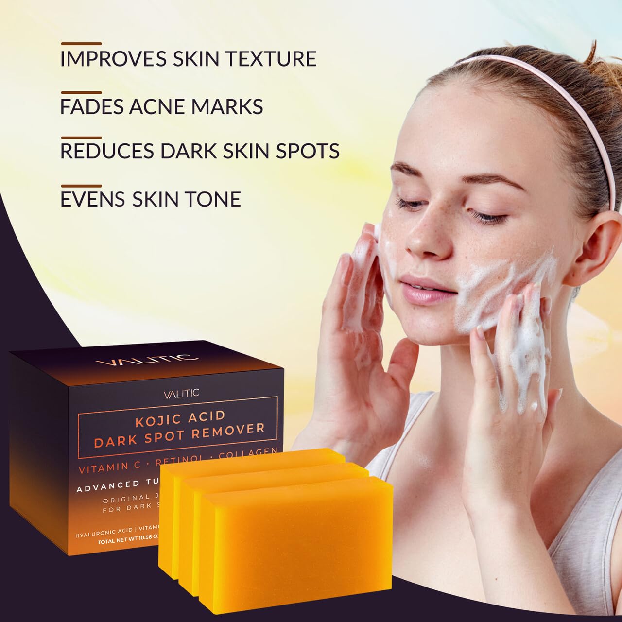Kojic Acid Dark Spot Remover Soap Bars with Vitamin C, Retinol, Collagen, Turmeric - Original Japanese Complex (2 Pack)