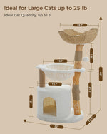 Modern Cat Tree Tower for Large Cats w/2 Flower Perches-Natural Solid Wood Scratching Post with Real Branch