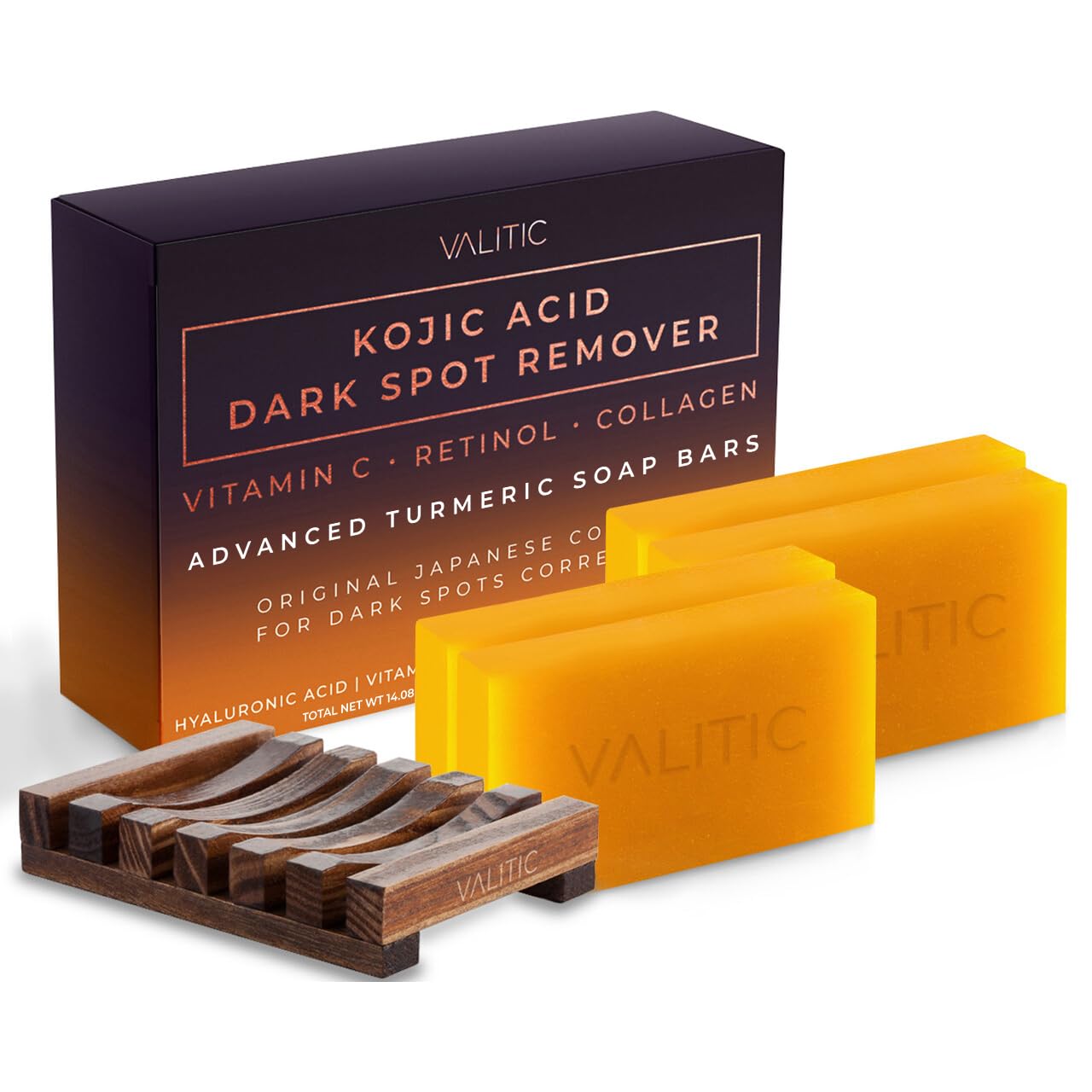 Kojic Acid Dark Spot Remover Soap Bars with Vitamin C, Retinol, Collagen, Turmeric - Original Japanese Complex (2 Pack)