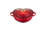Le Creuset Enameled Cast Iron Traditional Shallow Heart Cocotte, 1.25 Qt., Cerise Light Gold Heart Knob