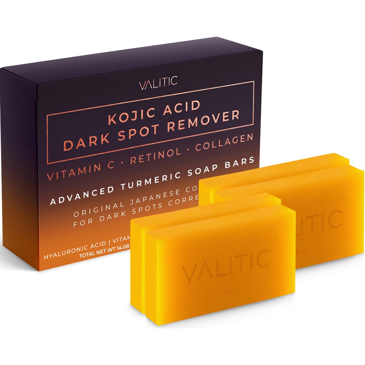 Kojic Acid Dark Spot Remover Soap Bars with Vitamin C, Retinol, Collagen, Turmeric - Original Japanese Complex (2 Pack)