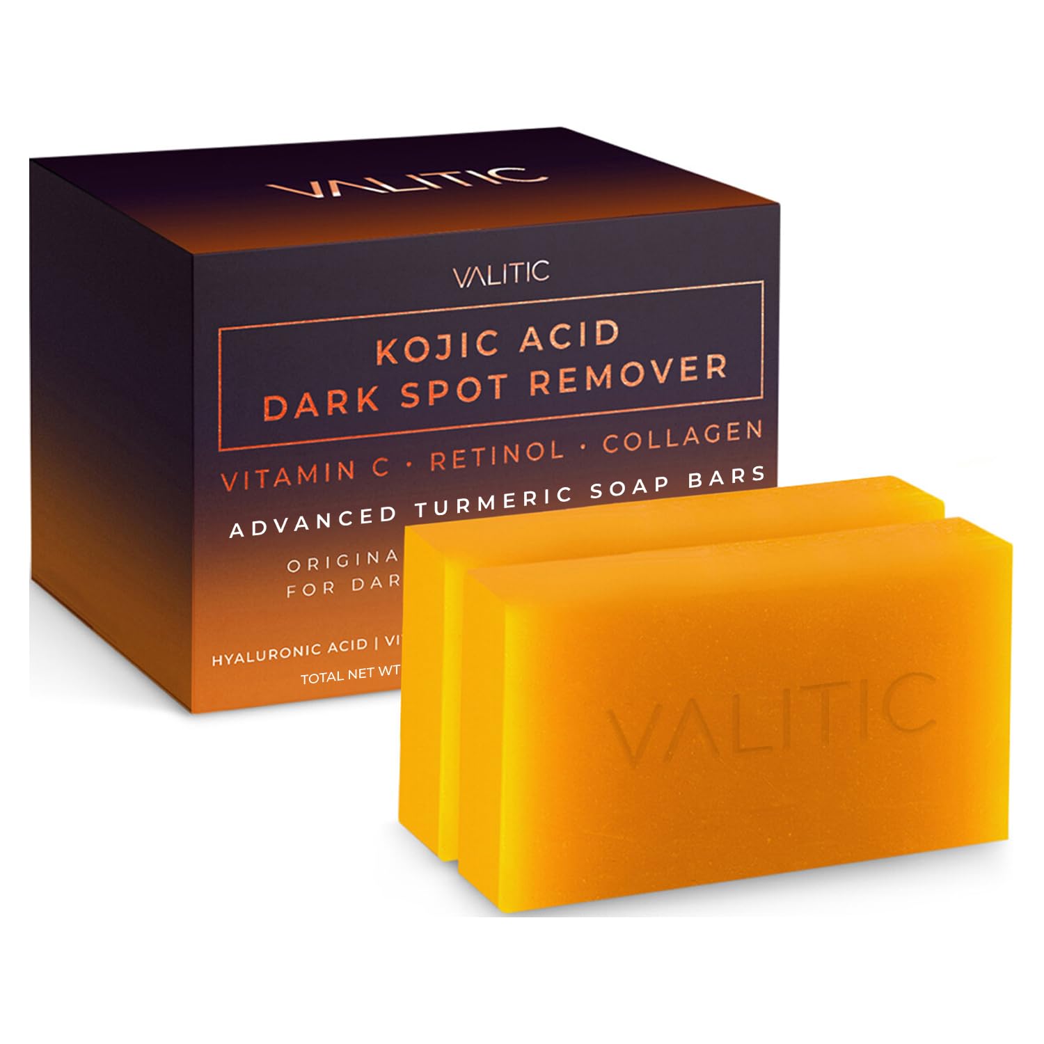 Kojic Acid Dark Spot Remover Soap Bars with Vitamin C, Retinol, Collagen, Turmeric - Original Japanese Complex (2 Pack)