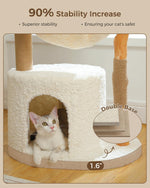 Modern Cat Tree Tower for Large Cats w/2 Flower Perches-Natural Solid Wood Scratching Post with Real Branch