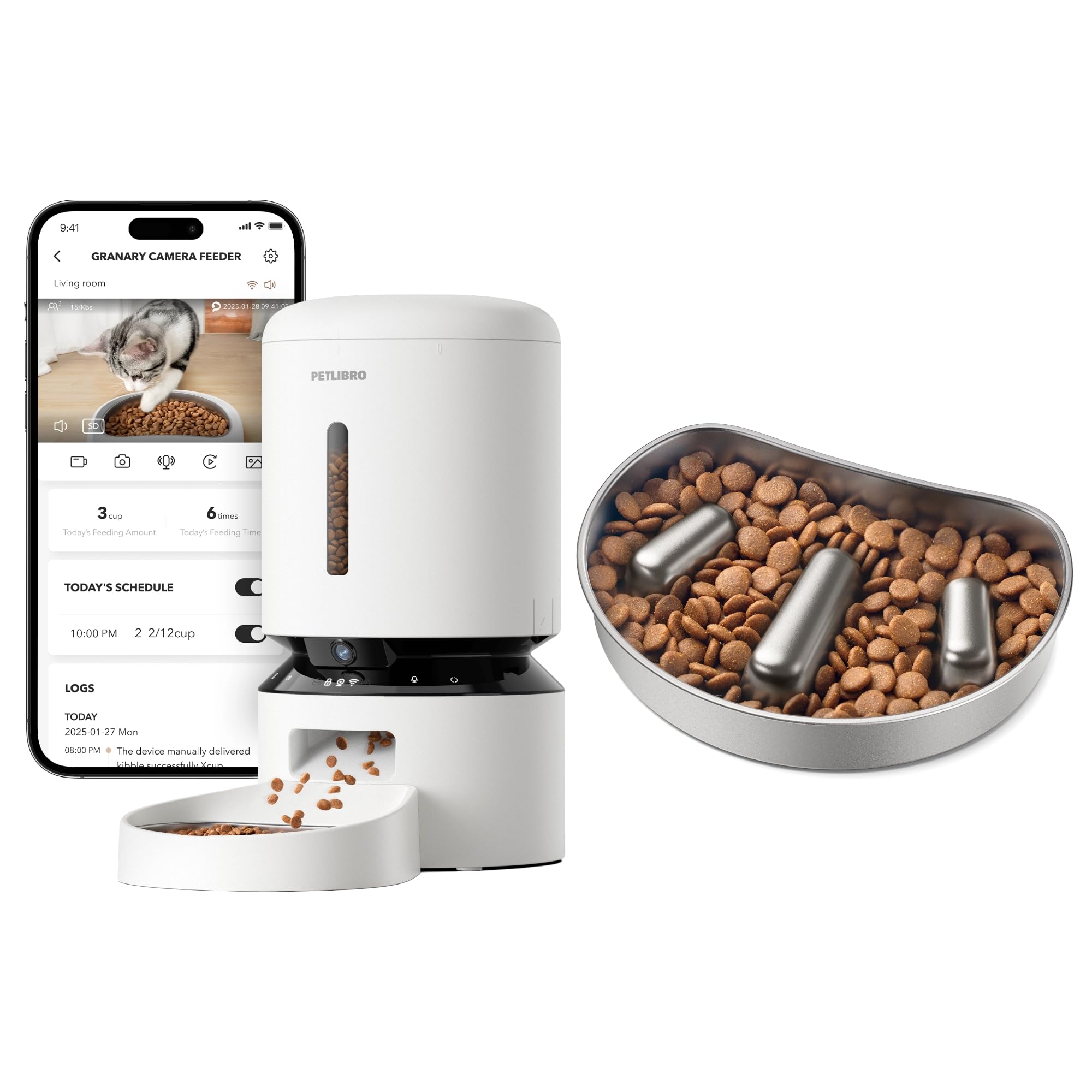 PETLIBRO Bundle: Automatic Cat Feeder with Night Vision Camera + Slow Feeder Bowl