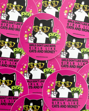 Girls Like Cats And Money Sticker - New!