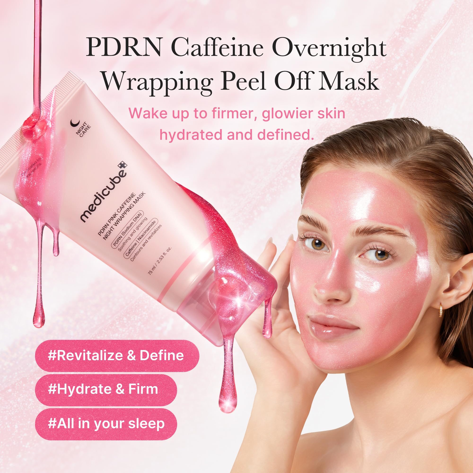 medicube PDRN Caffeine Overnight Wrapping Peel Off Facial Mask | Firming, Depuffing & Hydration | Salmon DNA + Caffeine + Collagen