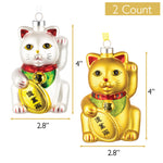 Lucky Cat Blown Glass Ornaments