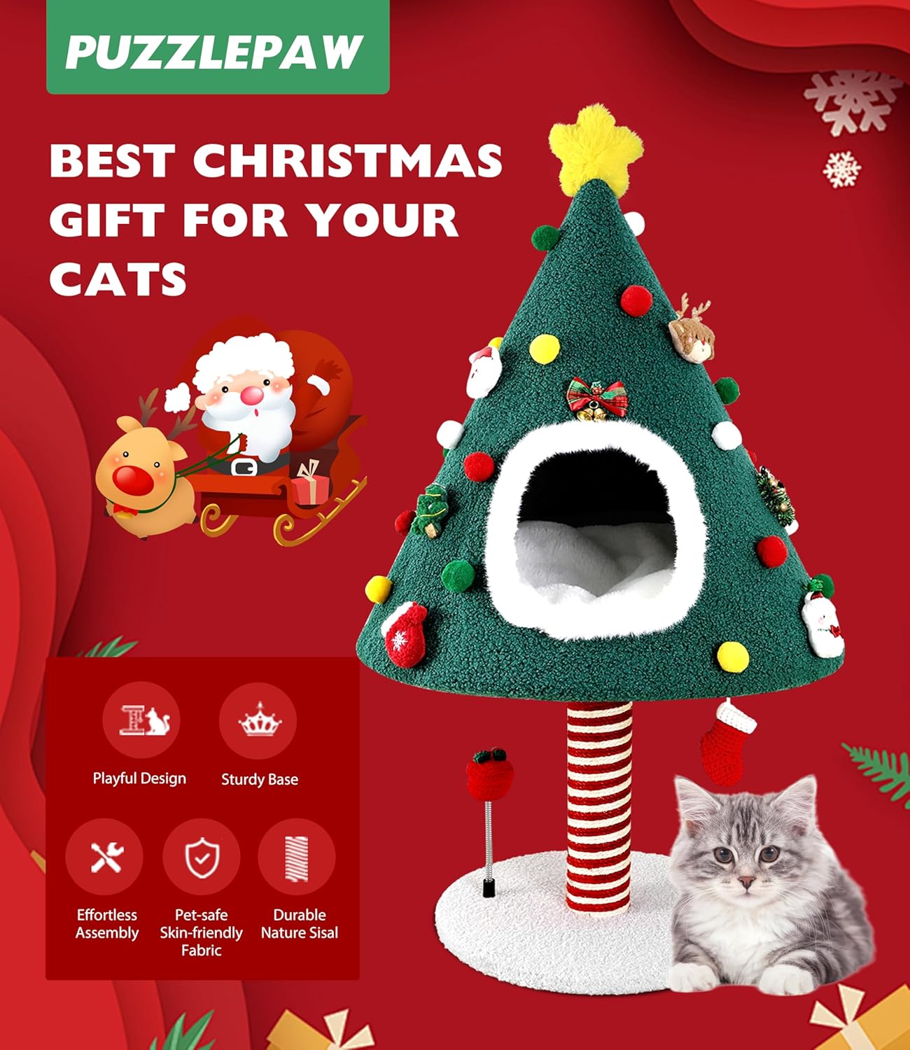 Christmas Cat Tree with Scratching Post