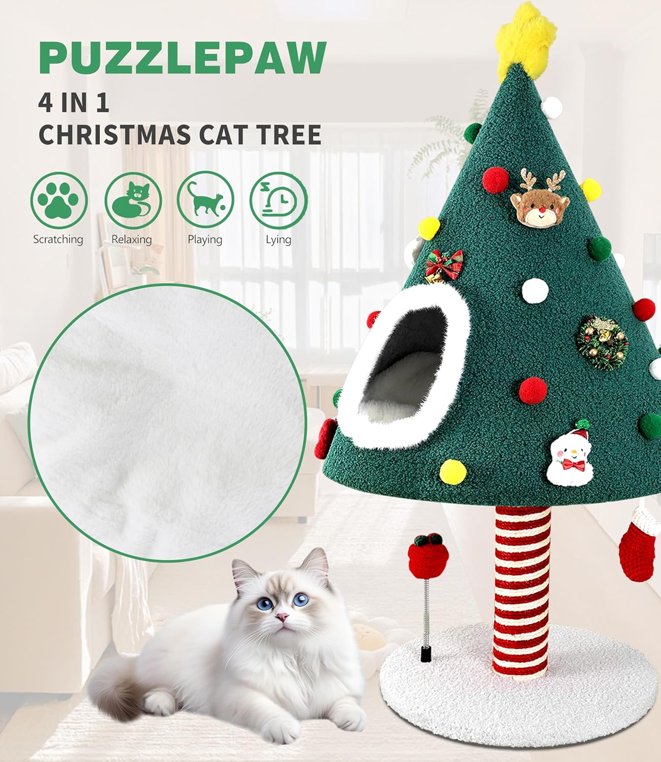 Christmas Cat Tree with Scratching Post