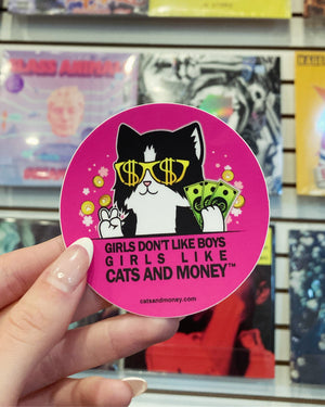 Girls Like Cats And Money Sticker - New!