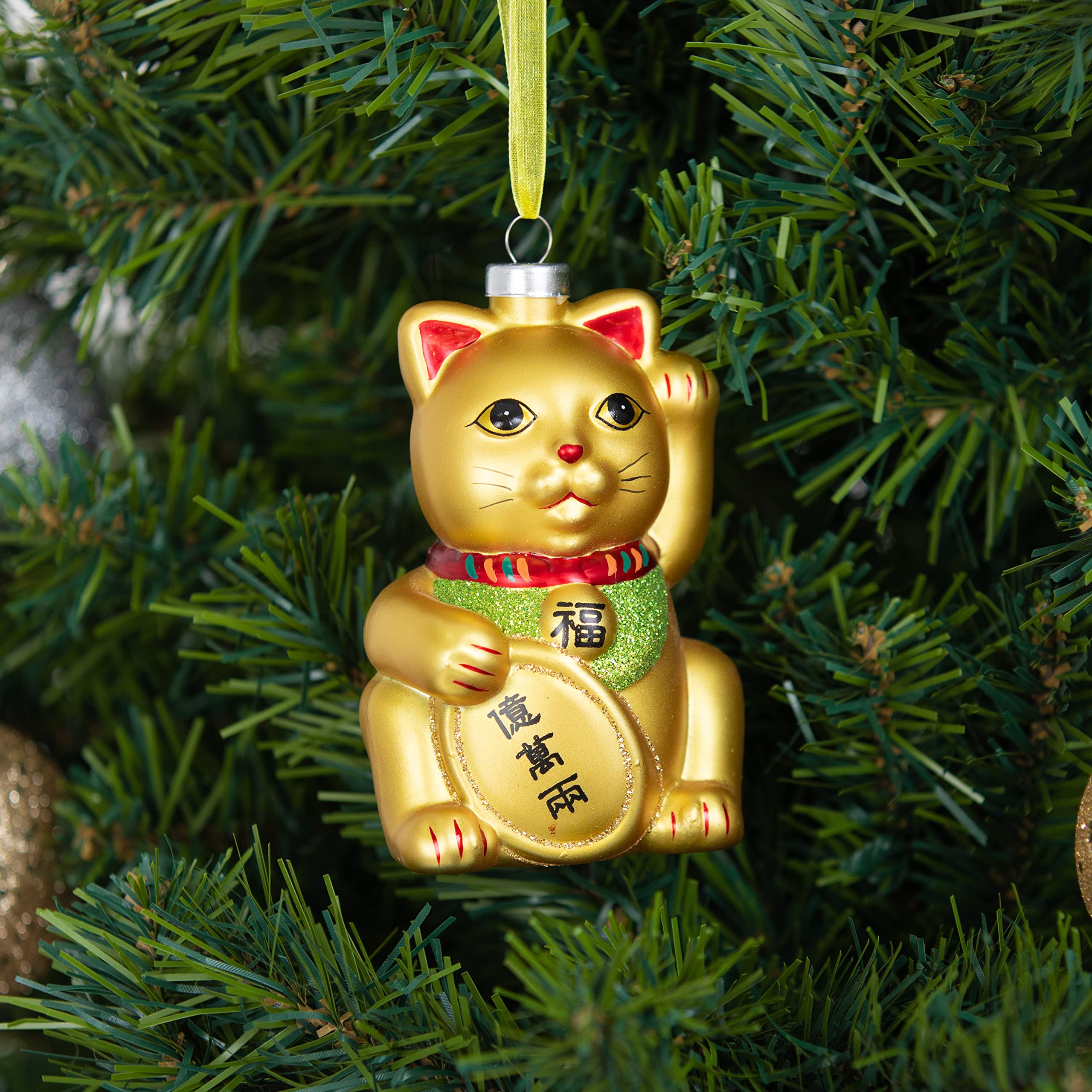 Lucky Cat Blown Glass Ornaments