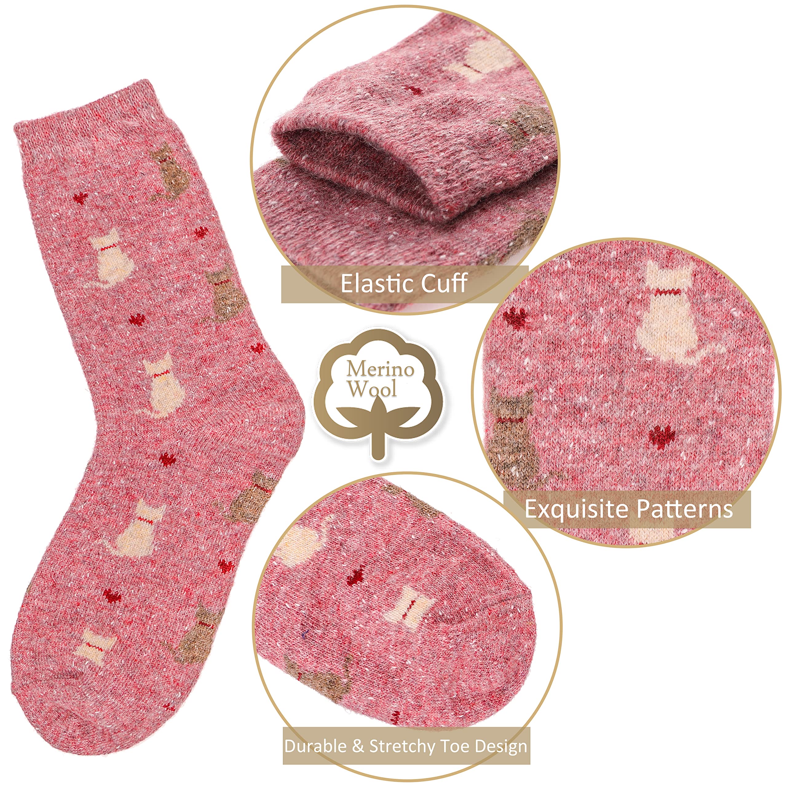 Kitty Hearts Merino Wool Socks (5 Pairs)