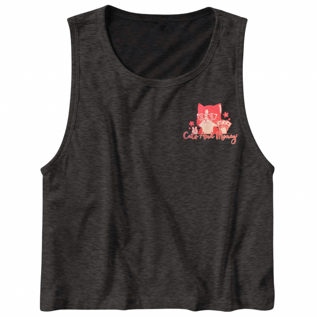 Cutie Kitty Cropped Tank - Charcoal