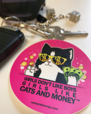 Girls Like Cats And Money Sticker - New!