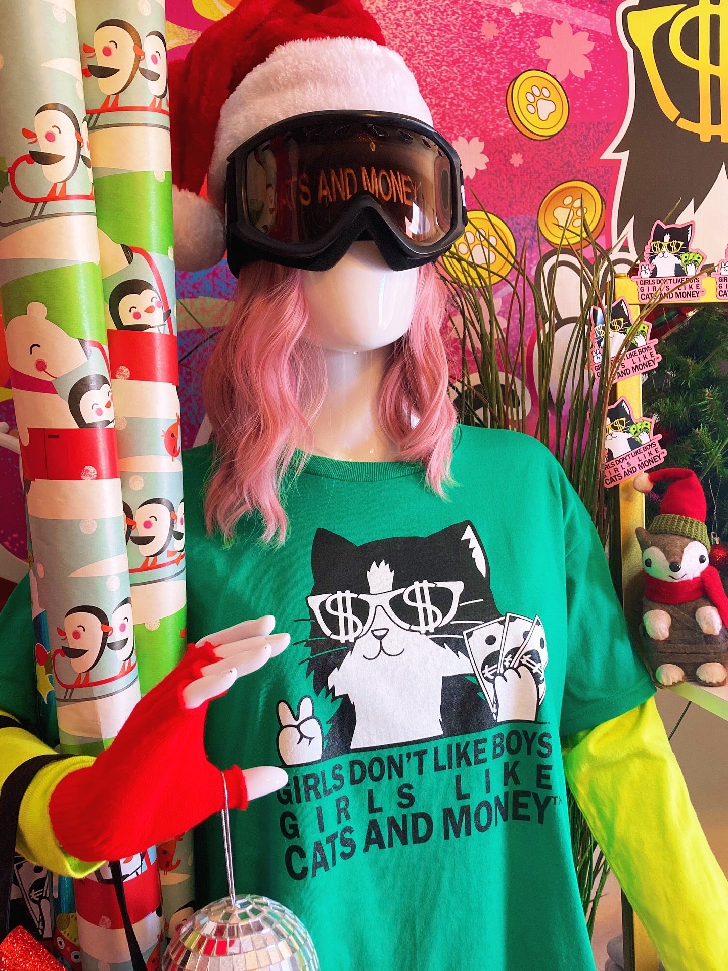 Unisex Kitty Cat Tee - Holly Green