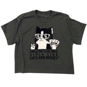 Crop Top SHASA Avec Chat Et Strass - Taille S, Couleur Grise, Occasion Très Bon état, Style Juniors