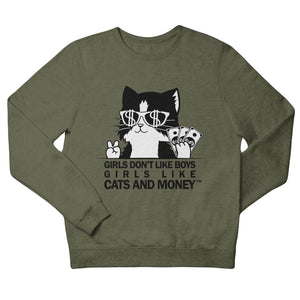 Green Crewneck Kitty Cat Sweatshirt