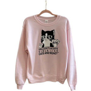 Light Pink Crewneck Kitty Cat Sweatshirt