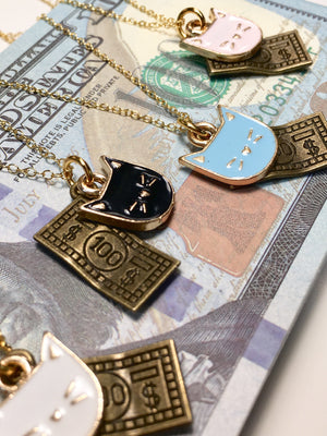 Enamel Cats And Money Necklace