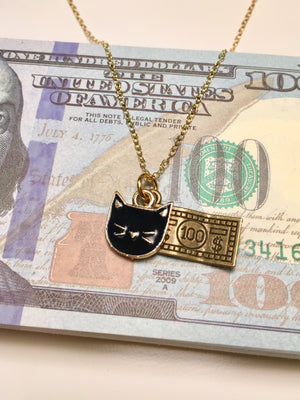 Enamel Cats And Money Necklace