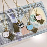 Enamel Cats And Money Necklace